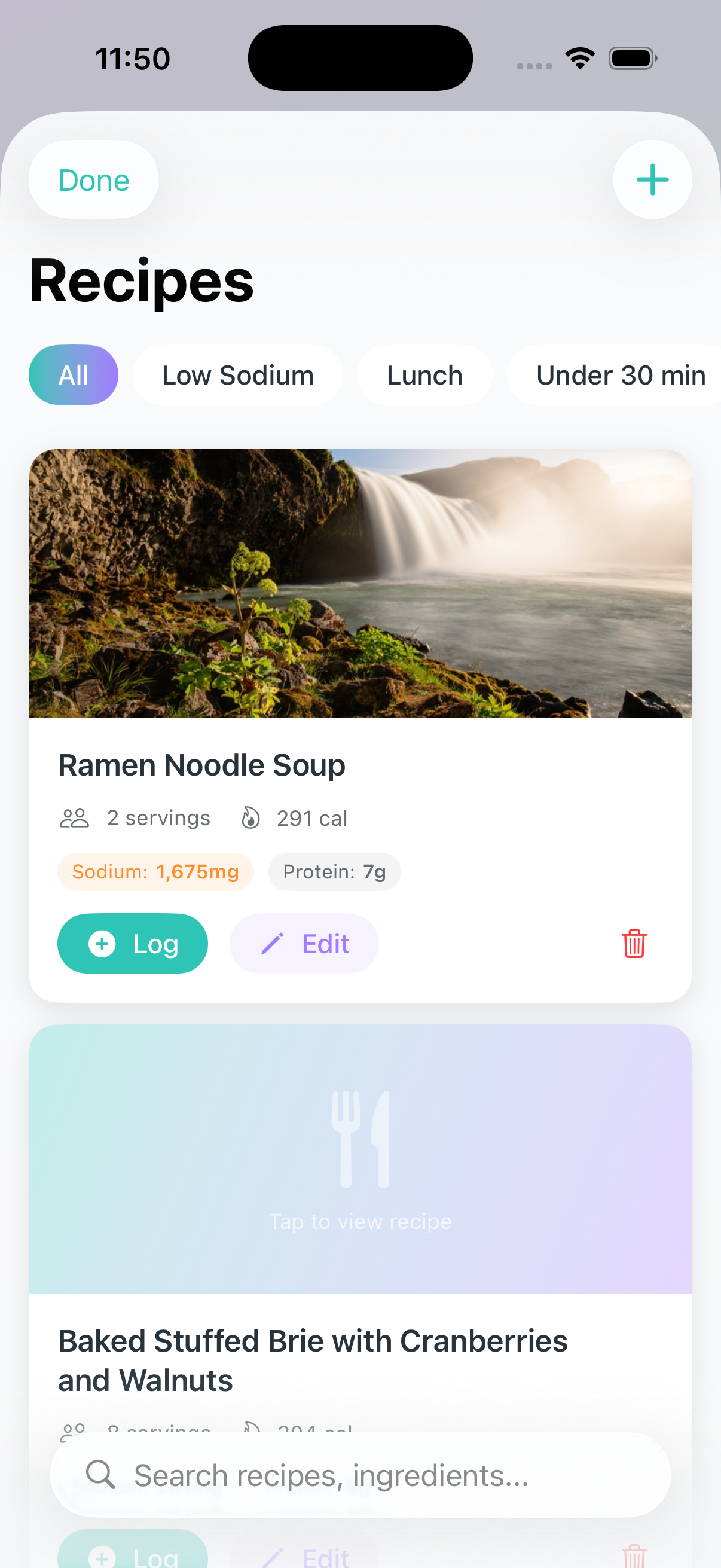 Recipe card showing Edit button location in the recipe detail view