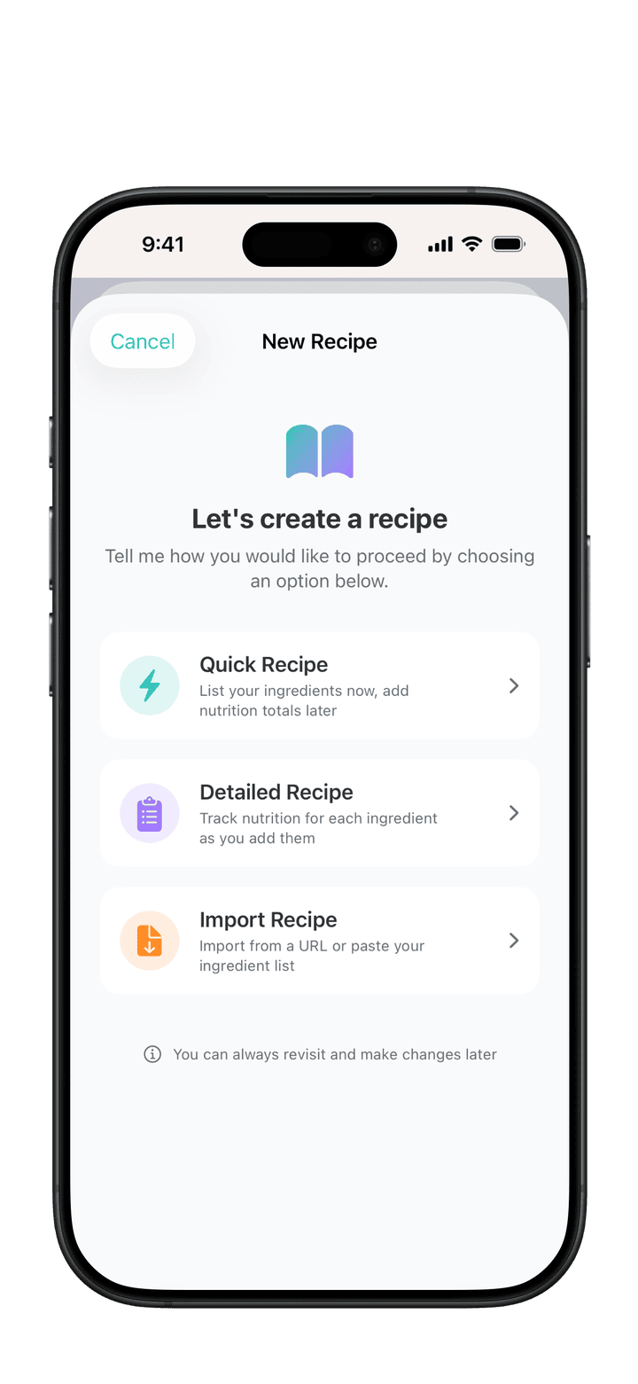 PureLog recipe welcome dialog showing Quick Recipe and Detailed Recipe options