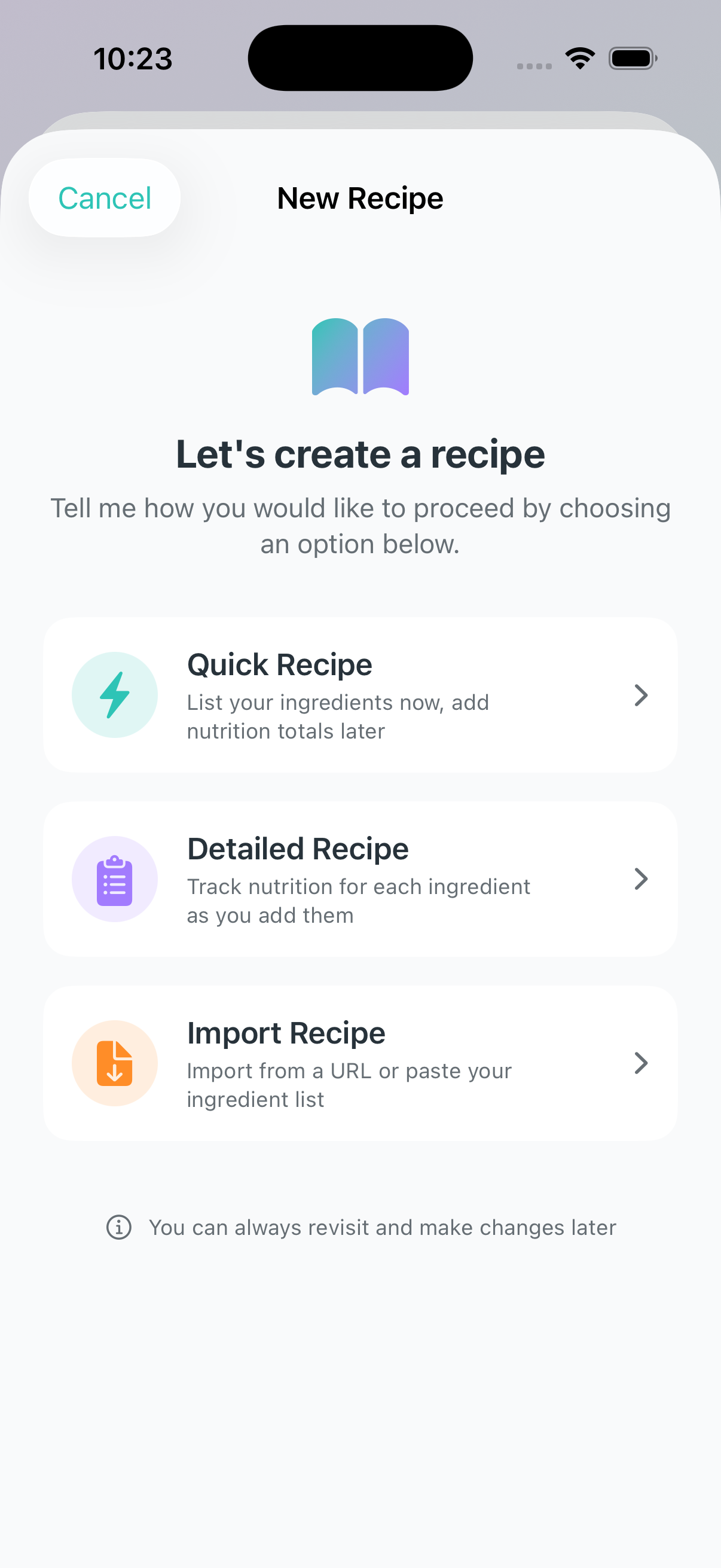Recipe welcome dialog showing Quick Recipe and Detailed Recipe options