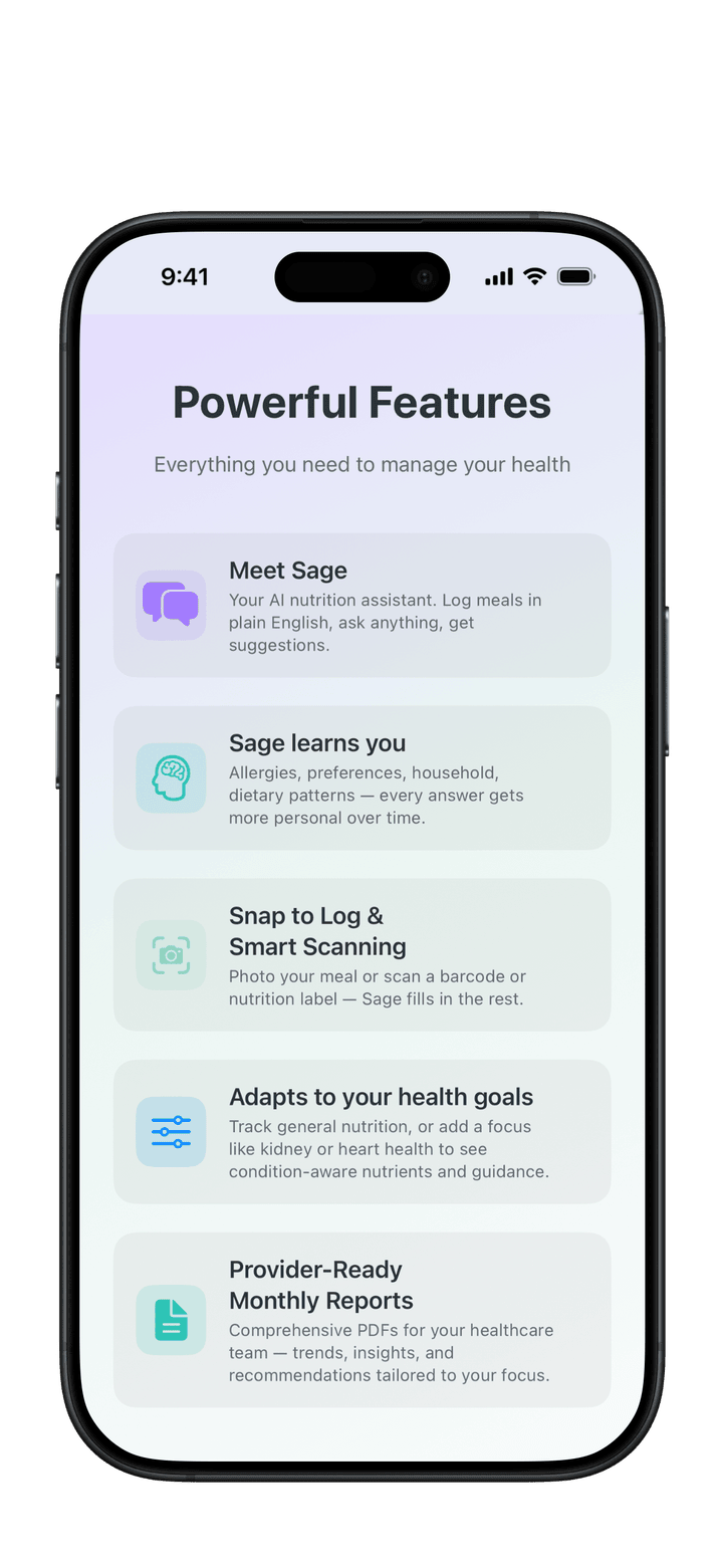 PureLog welcome screen introducing AI-powered logging, comprehensive tracking, health modes, and recipe management
